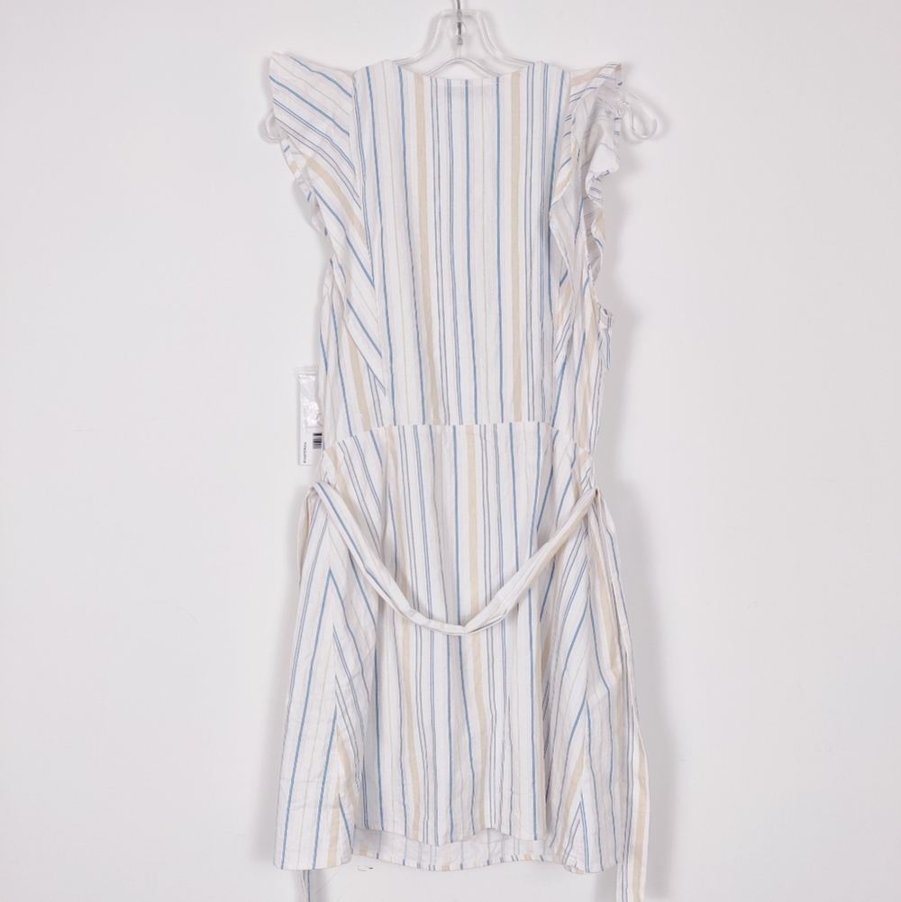 JustFab Women's Striped Ruffle Wrap Mini Dress Size Large NEW Linen Cotton - Picture 9 of 14
